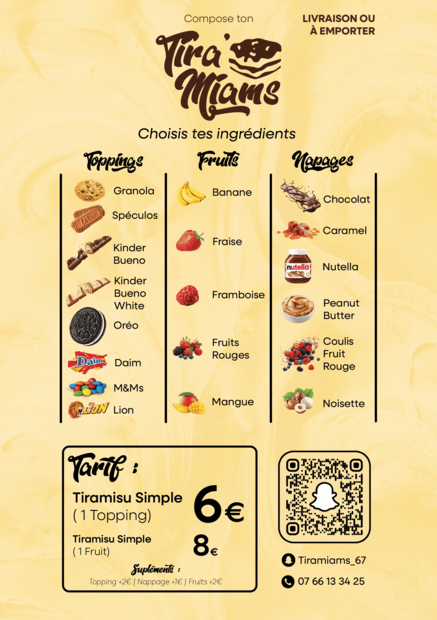Flyer aux couleurs de la marque Tiramiams