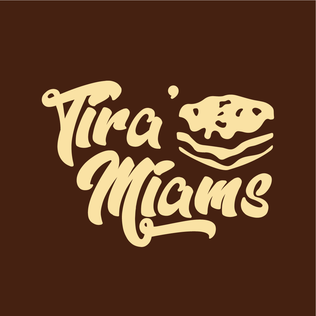 Logo Tiramiams beige sur fond brun