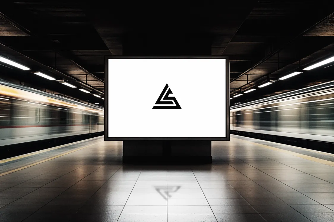 Logo LS Couvreur-Zingueur affiché sur un écran urbain
